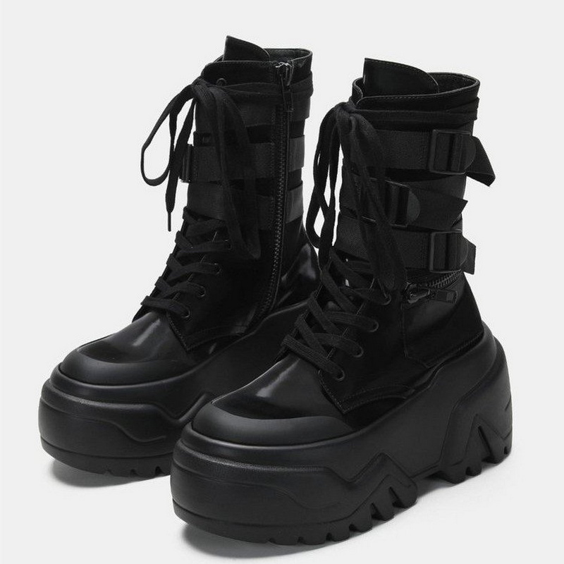 Motorcycle Gear Pants - Botas Femininas de Plataforma Grossa Estilo