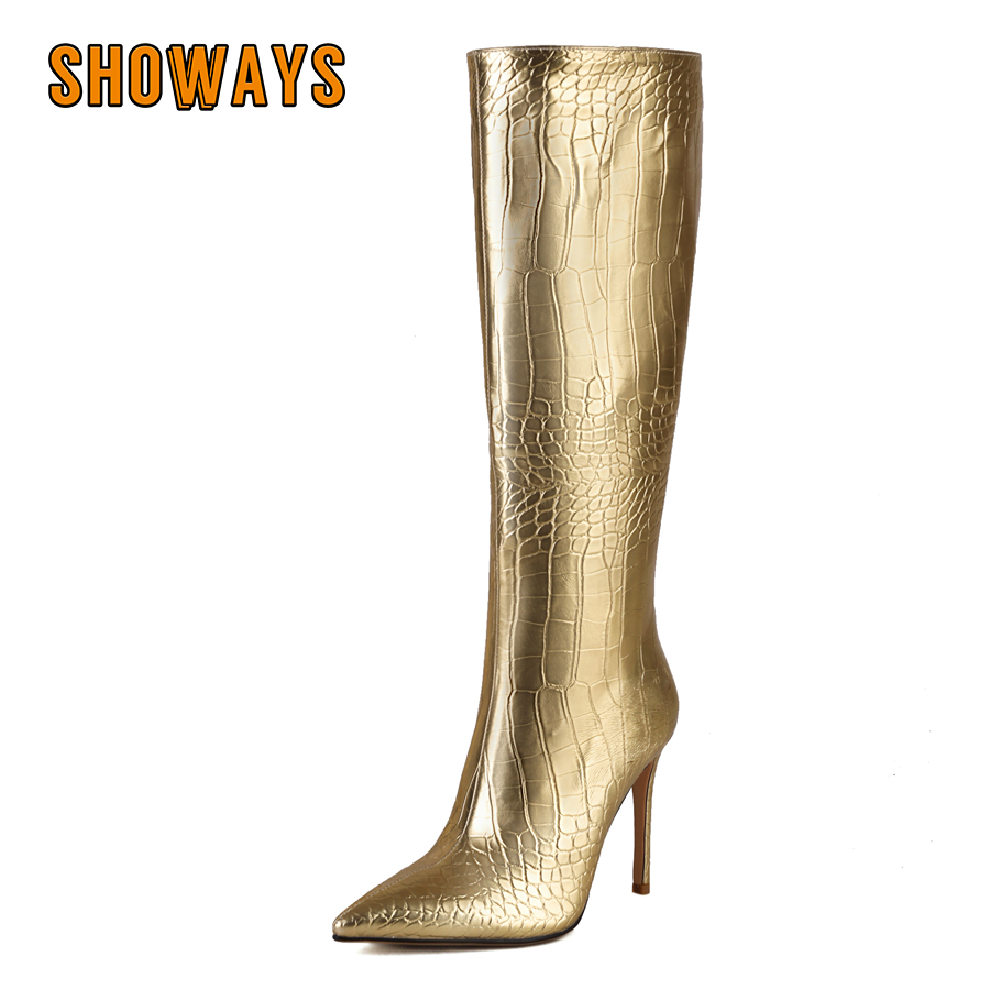 Riding Boot Short - Brilhante prata ouro feminino joelho botas