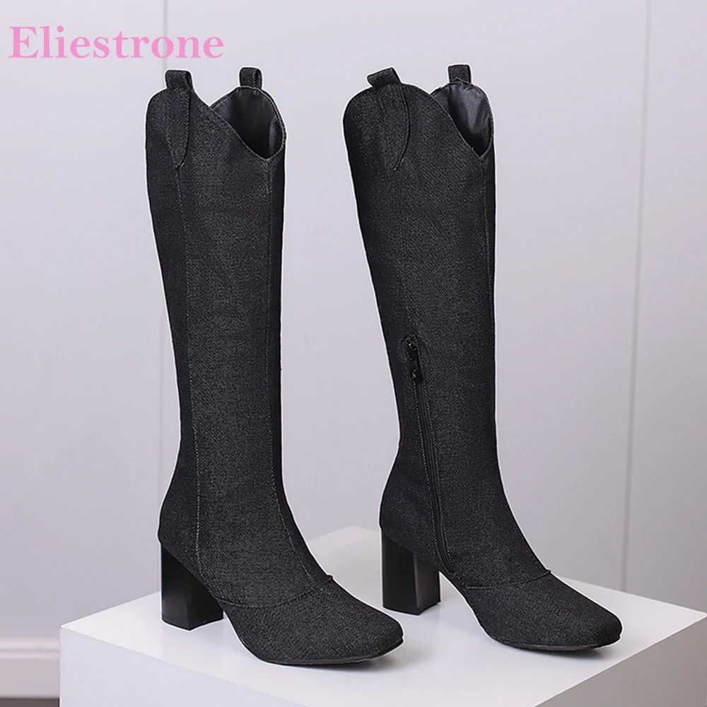 Riding Boot Short - Novo inverno preto azul feminino joelho