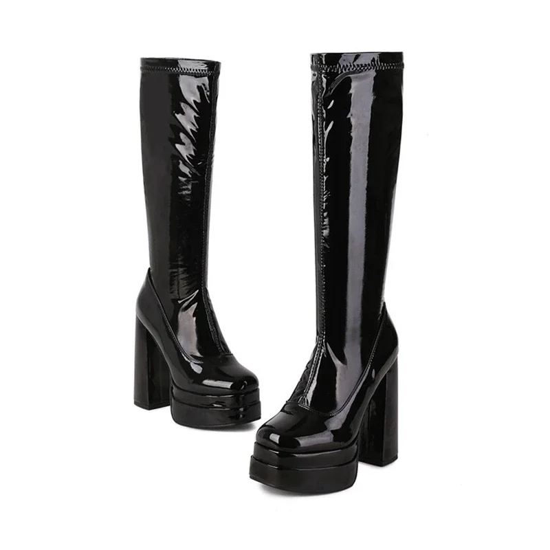 Riding Boot Short - Joelho botas altas mulheres couro envernizado