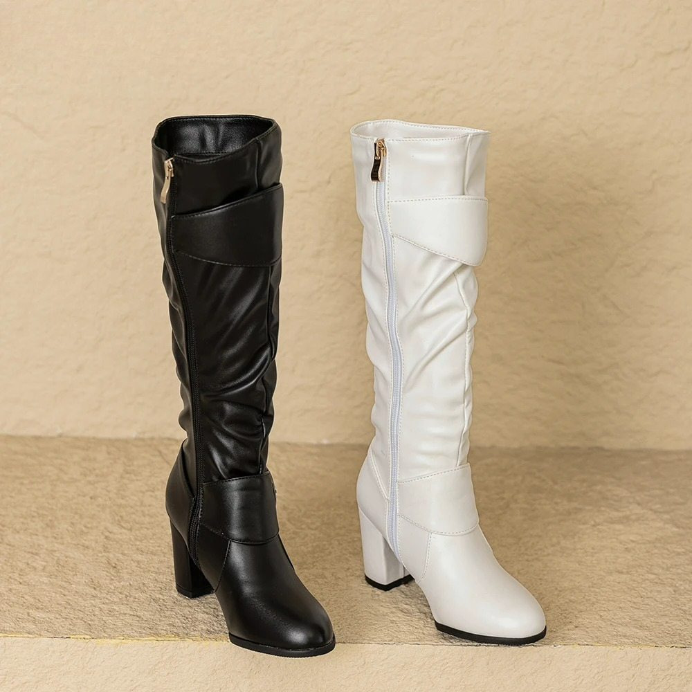 Riding Boot Short - Novo inverno doce preto branco feminino