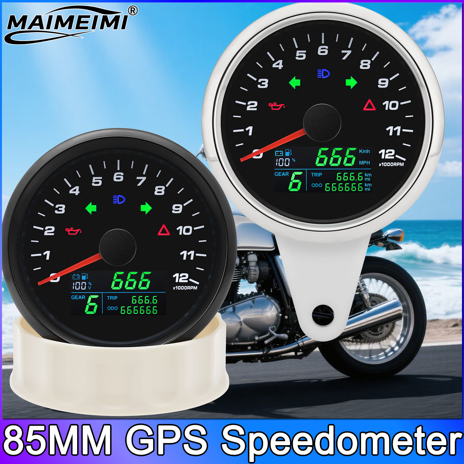 Motorcycle Gear Levels - 6 em 1 0-12000rpm tacômetro 85mm